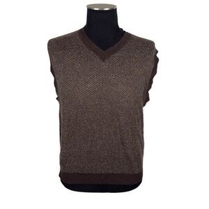 Segreto Brown Knit V-Neck Wool / Silk / Alpaca Vest - Men’s L
